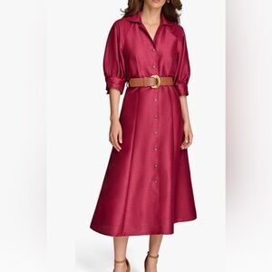 Donna Karan Magenta Button-Front Midi Dress